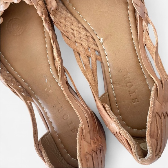 Stori Woven Habanna Leather Huarache Sandals Camel Tan US 9, fits like 10-10.5 - Picture 6 of 8